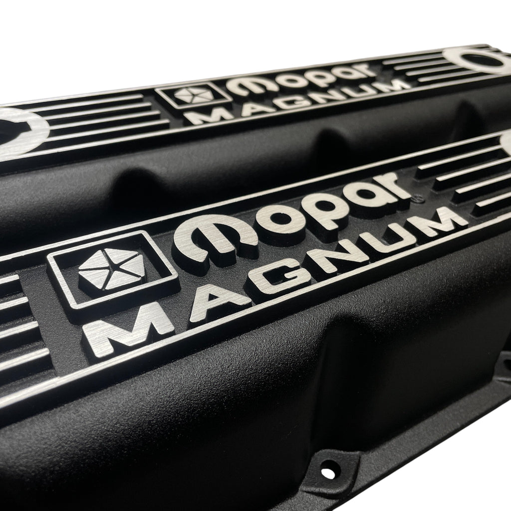 Mopar Performance 5.2L/5.9L Magnum Valve Covers | Die Cast Aluminum - Mopar Magnum Logo | Black Powder Coat