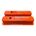 Small Block Chevy Centerbolt Valve Covers | Die Cast Aluminum - 383 Stroker Logo | Orange Powder Coat Finish