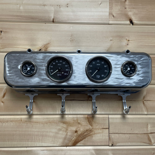 Big Block Chevy Valve Cover Coat Rack | 4-Gauge Design - Die Cast Aluminum | Polished Valve Cover & Black Gauges