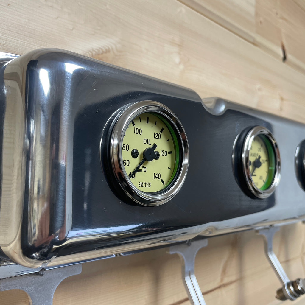 Small Block Chevy Valve Cover Coat Rack | 4-Gauge Design - Die Cast Aluminum | Polished Valve Cover & Yellow Gauges