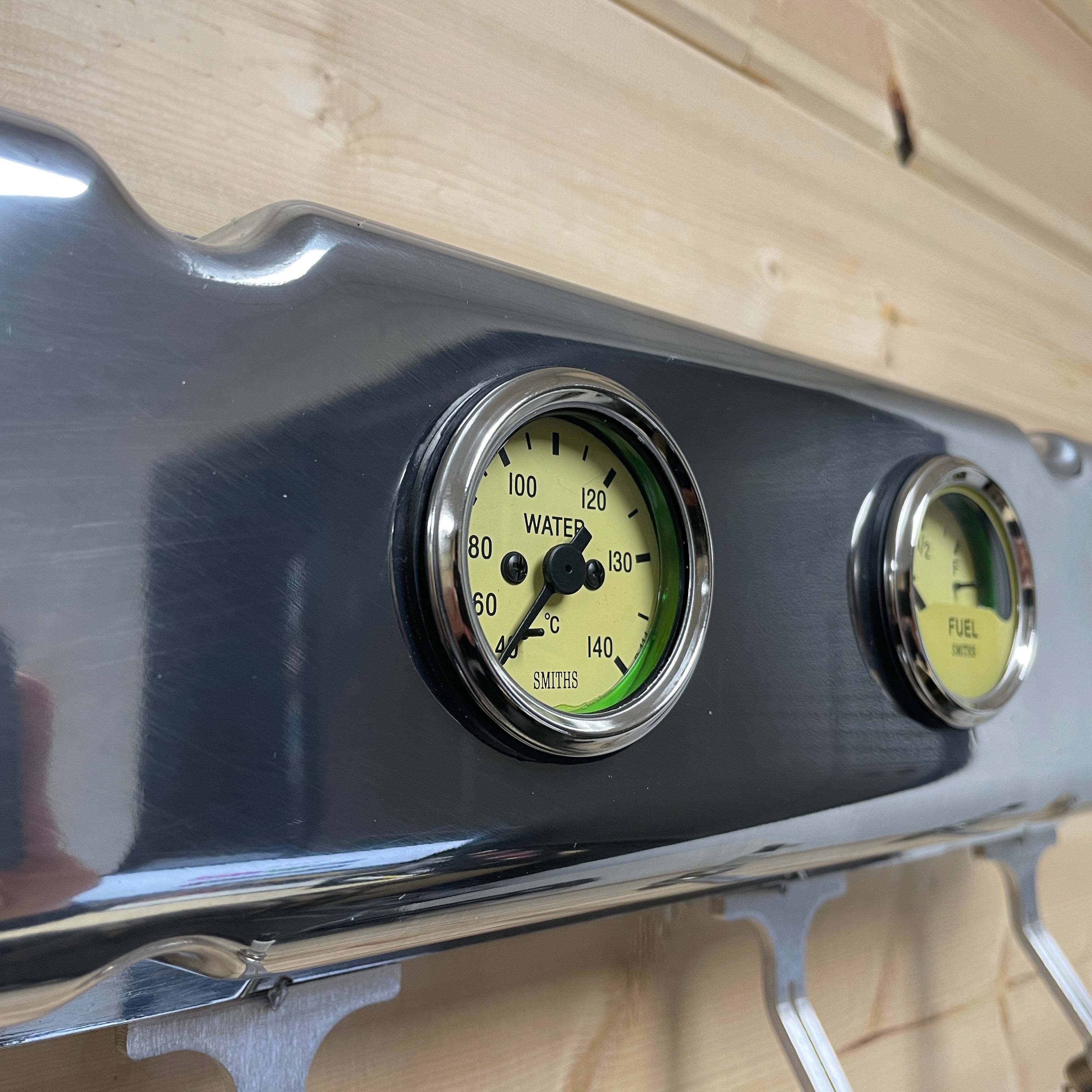 Small Block Chevy Valve Cover Coat Rack | 4-Gauge Design - Die Cast Aluminum | Polished Valve Cover & Yellow Gauges