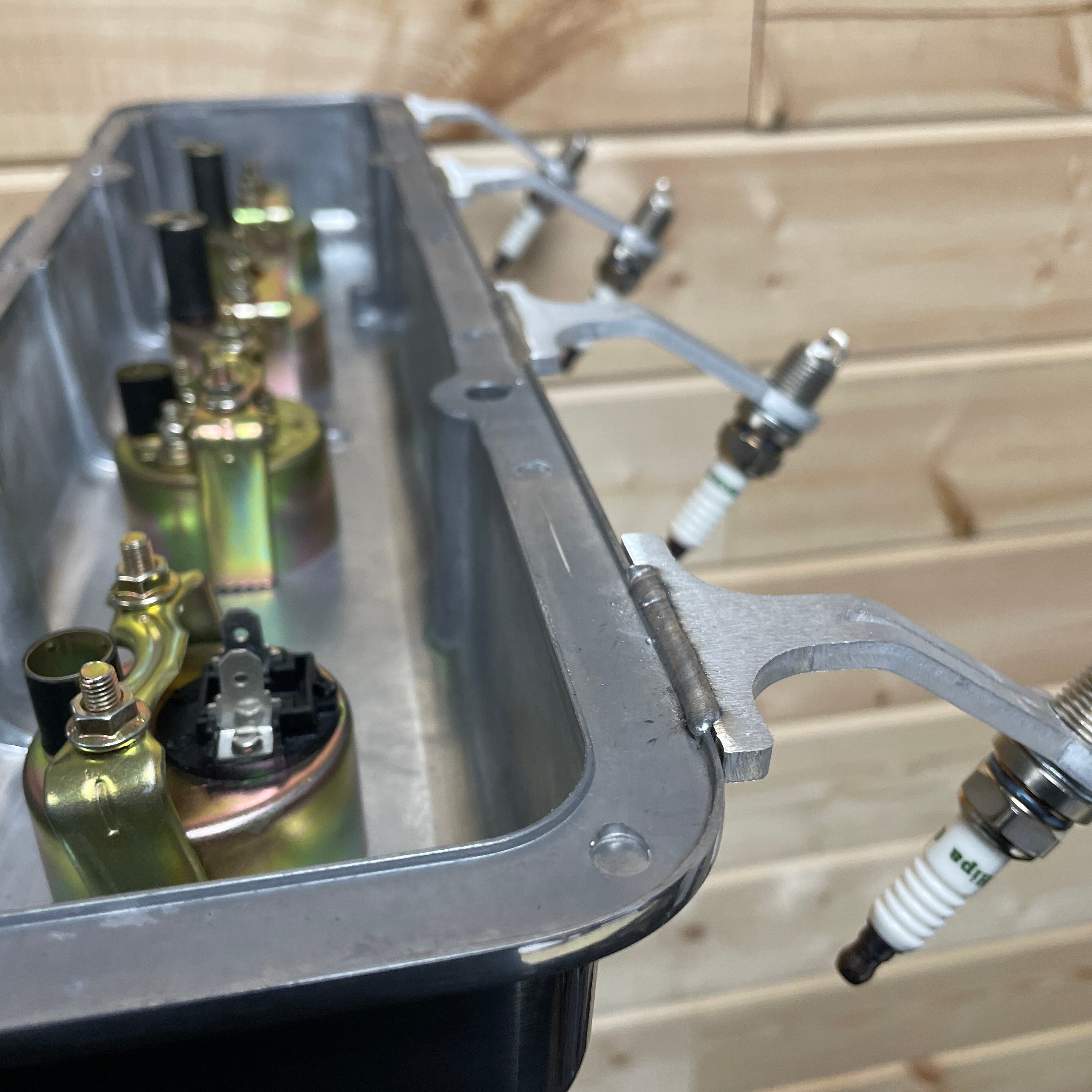 Small Block Chevy Valve Cover Coat Rack | 4-Gauge Design - Die Cast Aluminum | Polished Valve Cover & Yellow Gauges