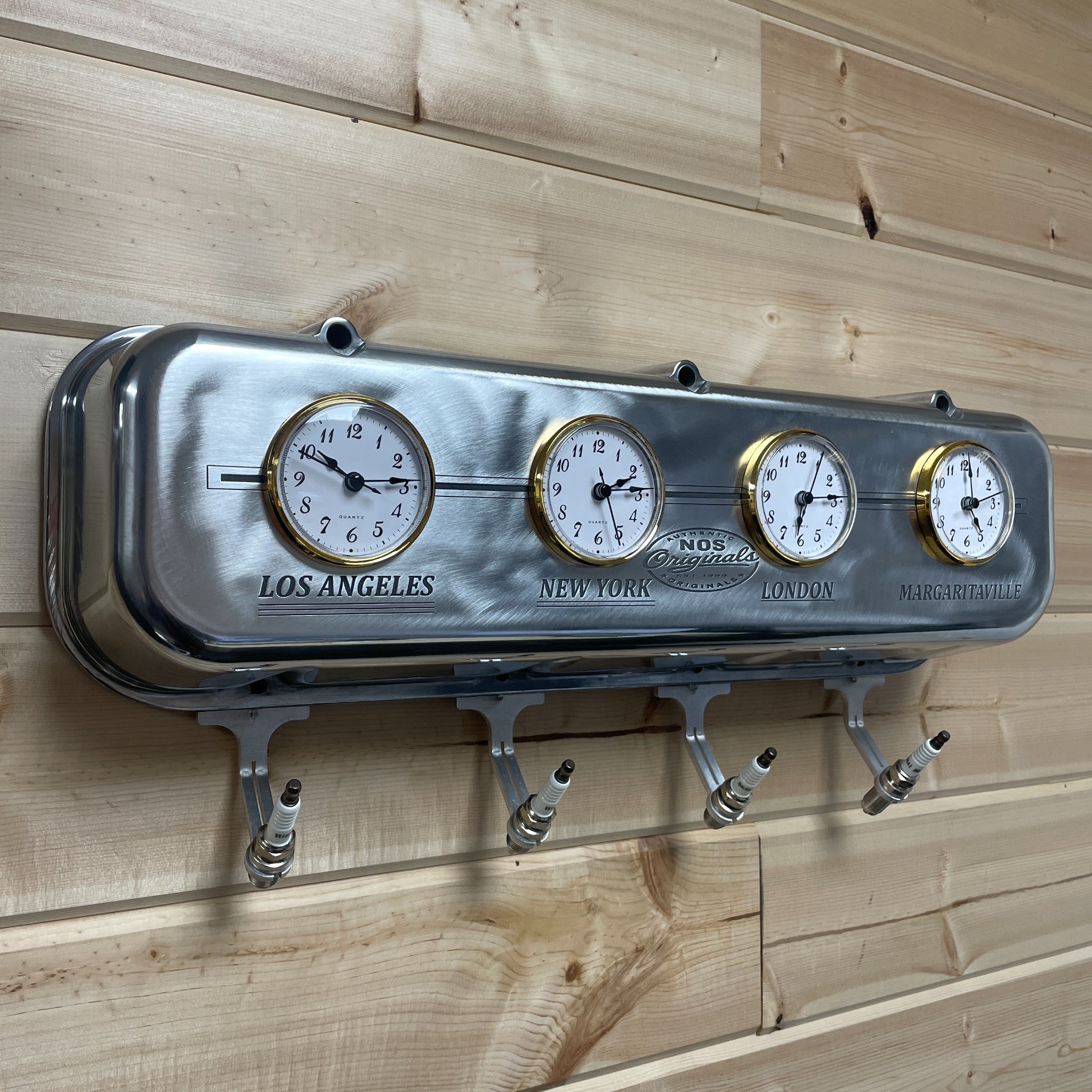 Big Block Chevy Valve Cover Coat Rack | Die Cast Aluminum - 4-Zone Clock | Margaritaville Clock - NOS Originals Logo