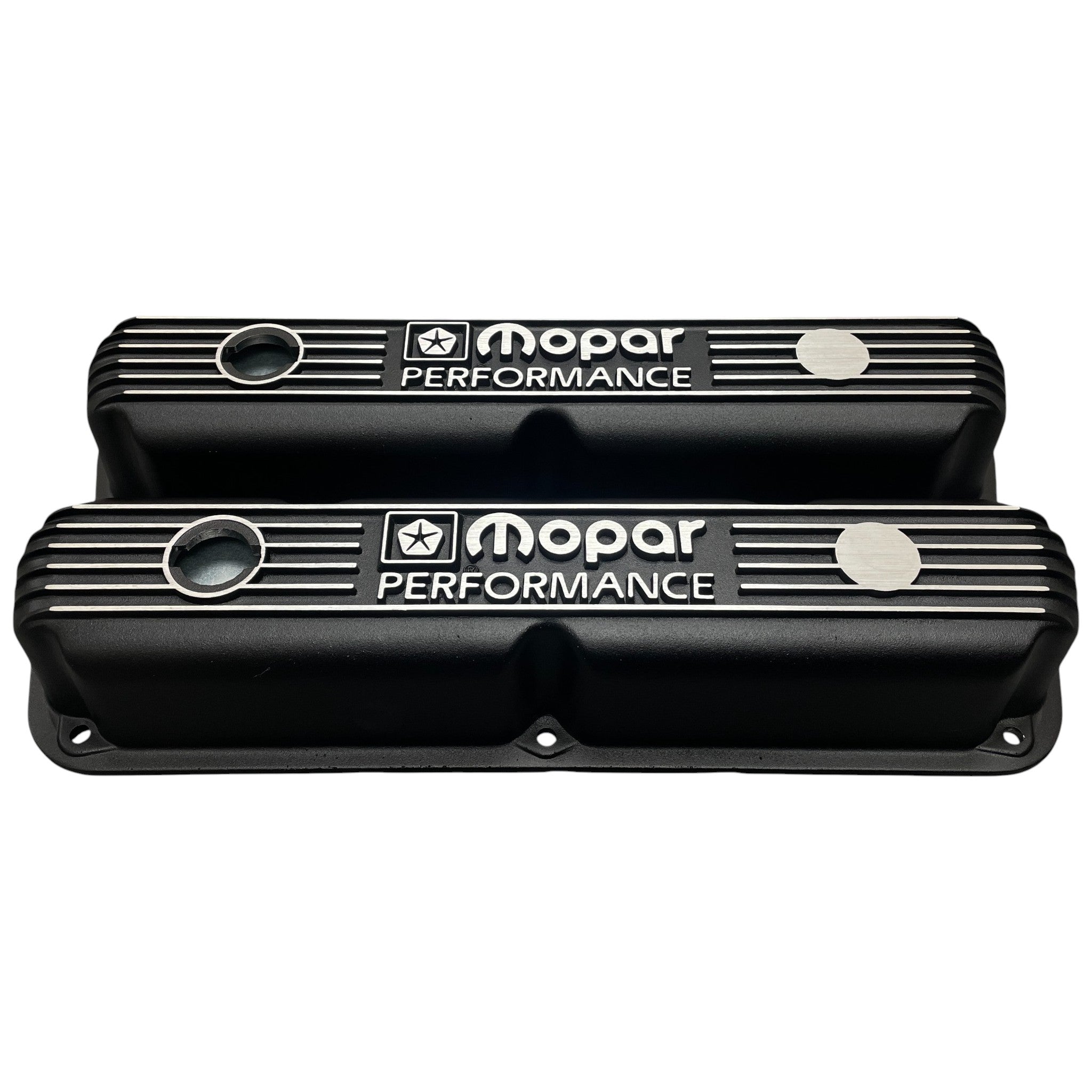 Mopar Performance 318, 340, 360 Valve Covers | Die Cast Aluminum - Mopar Performance Logo | Black Powder Coat
