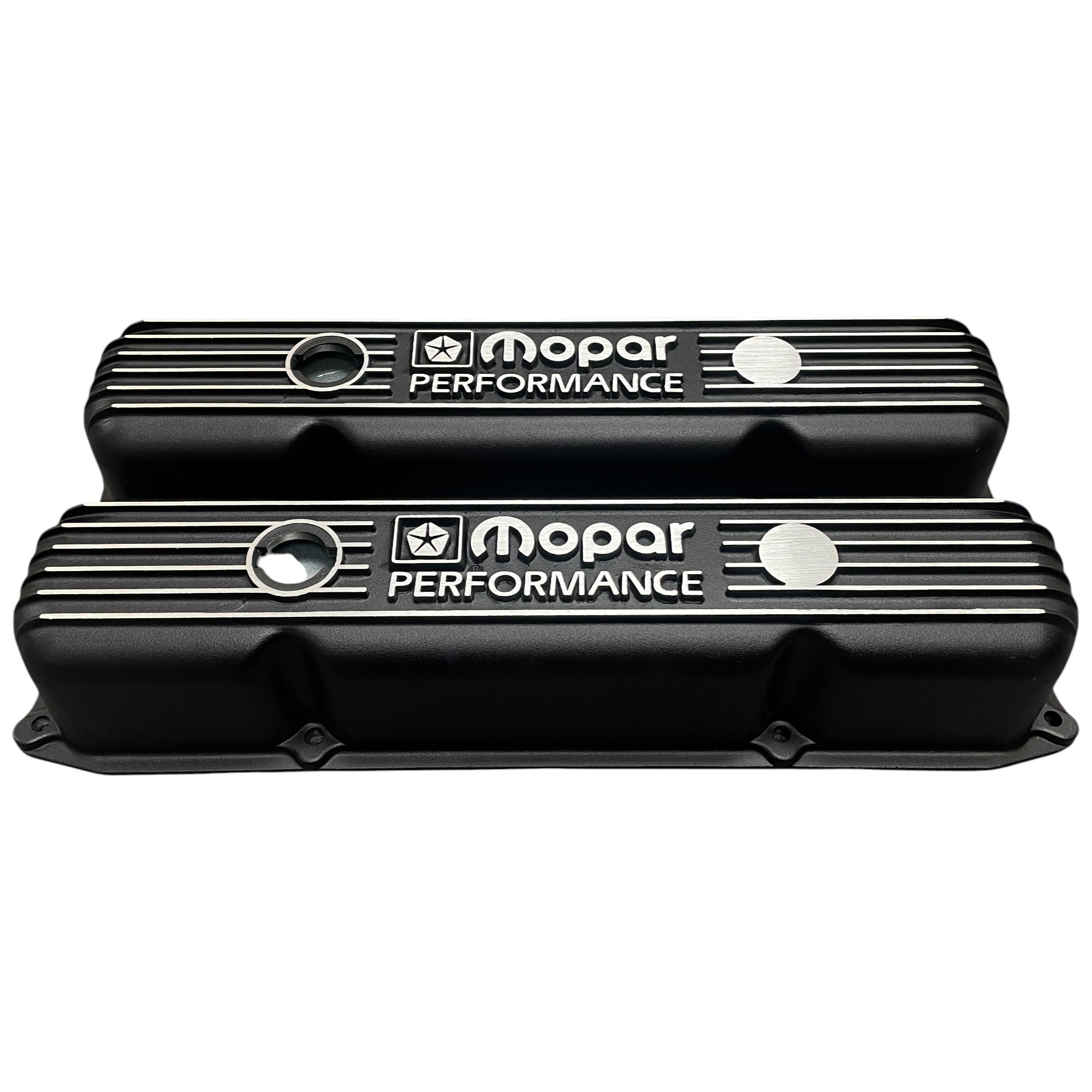 Mopar 383, 400, 400 Valve Covers | Die Cast Aluminum - Mopar Performance Logo | Black Powder Coat