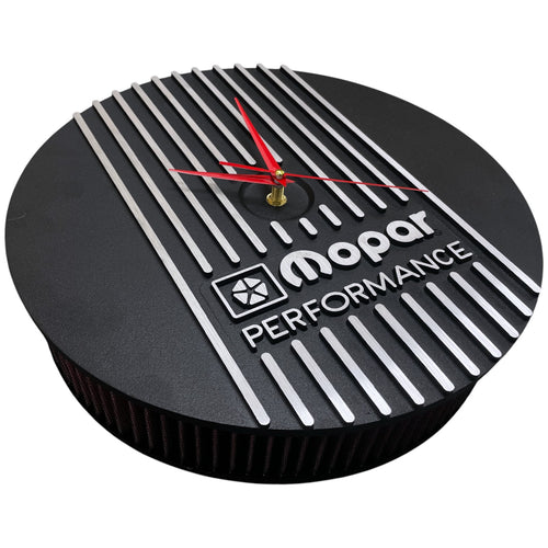 13" Round Air Cleaner Clock | Die Cast Aluminum - Mopar Performance Logo | Black Powder Coat