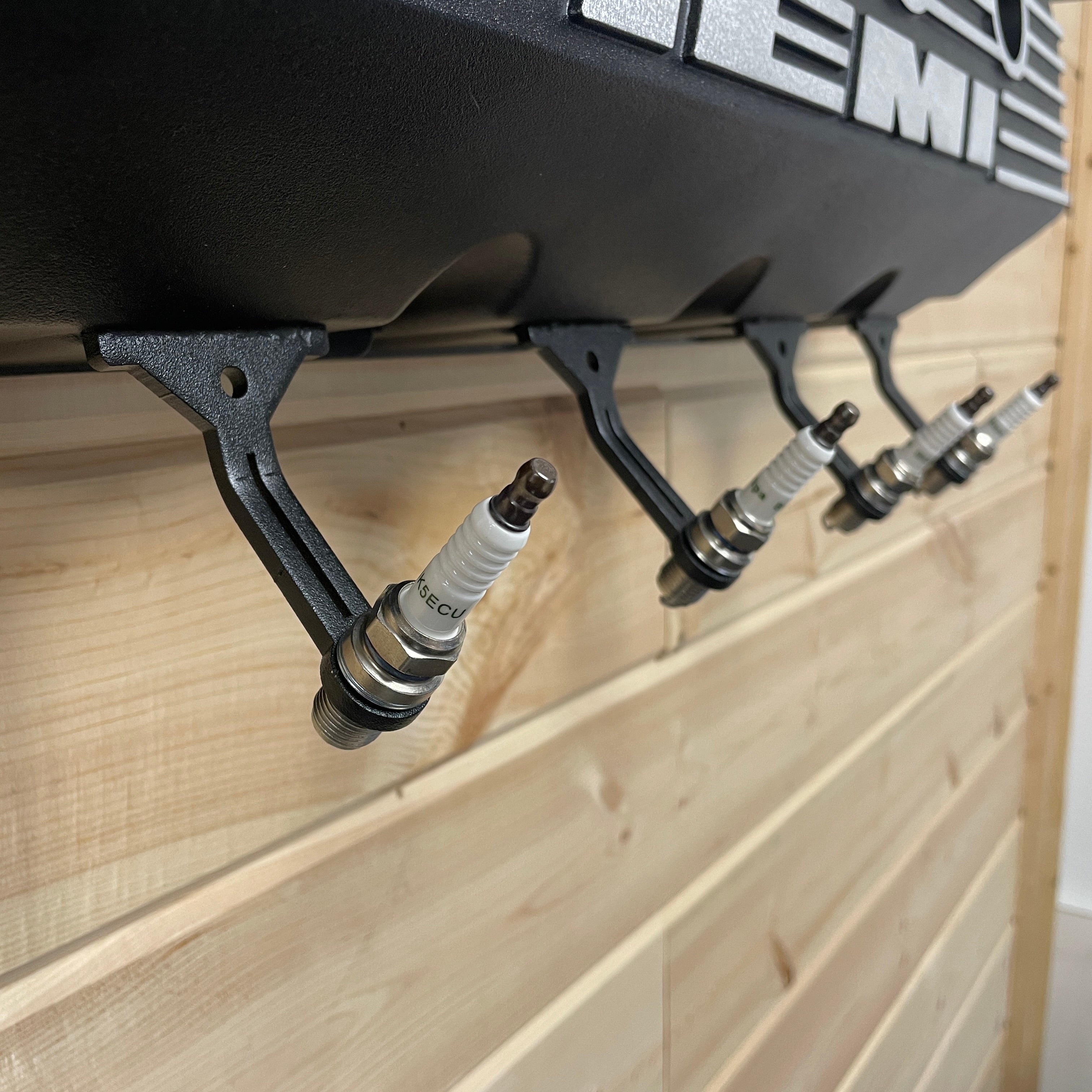 HEMI Valve Cover Coat Rack | Die Cast Aluminum - 4 Spark Plug Hook | Black Powder Coat