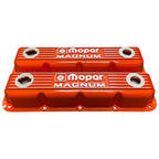 Mopar Performance 5.2L/5.9L Magnum Valve Covers | Die Cast Aluminum - Mopar Magnum Logo | Orange Powder Coat