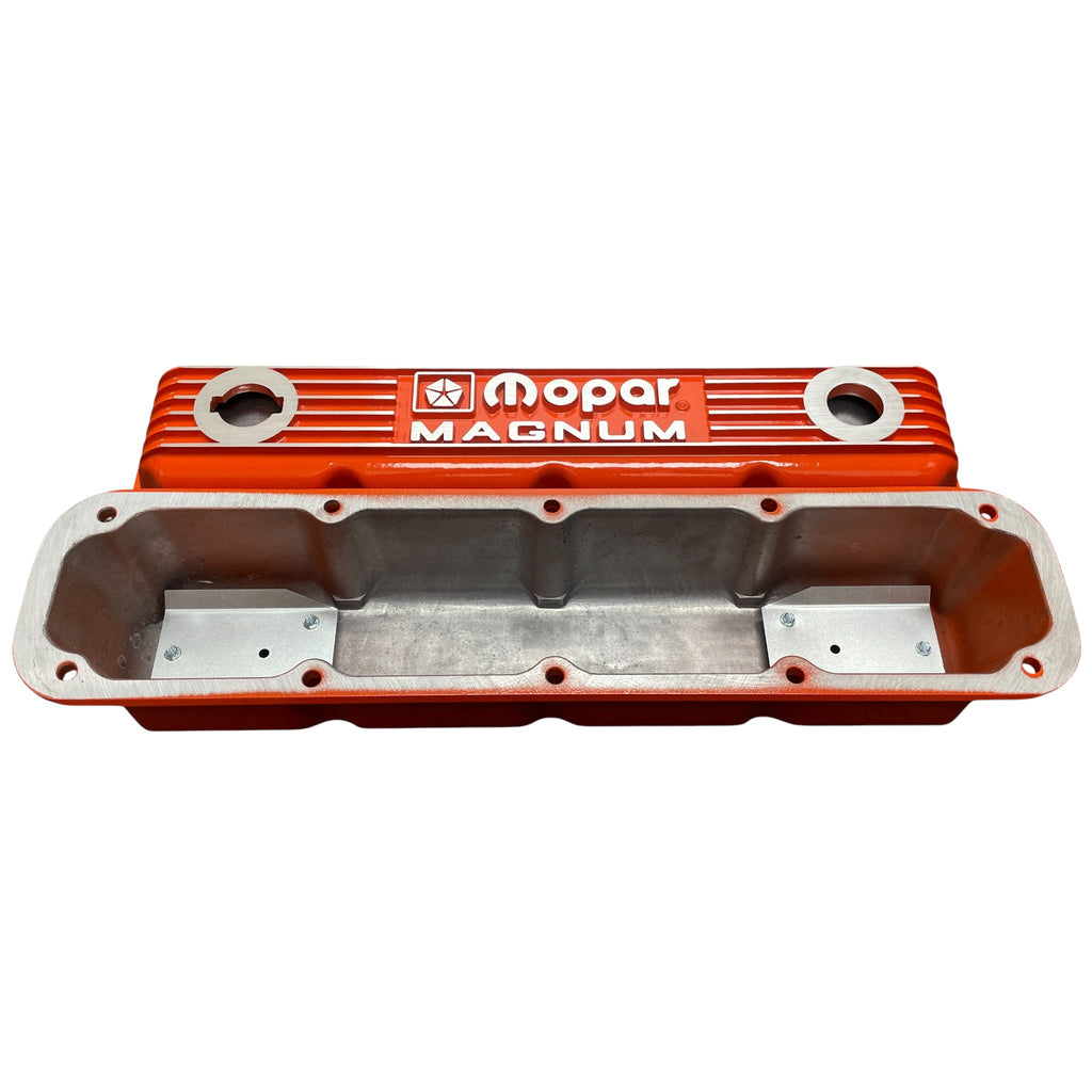 Mopar Performance 5.2L/5.9L Magnum Valve Covers | Die Cast Aluminum - Mopar Magnum Logo | Orange Powder Coat