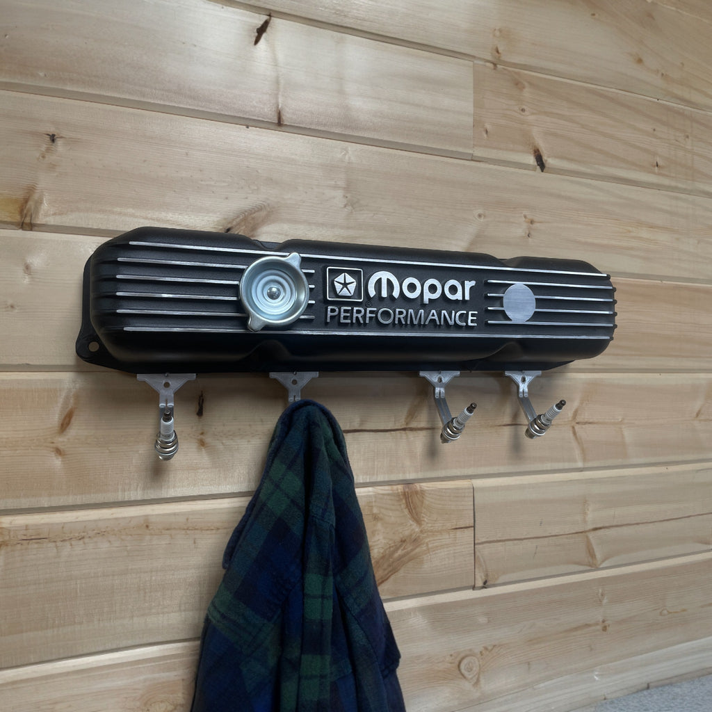 Mopar 383, 400, 440 Valve Cover Coat Rack | Die Cast Aluminum - Mopar Performance Logo | Black Powder Coat
