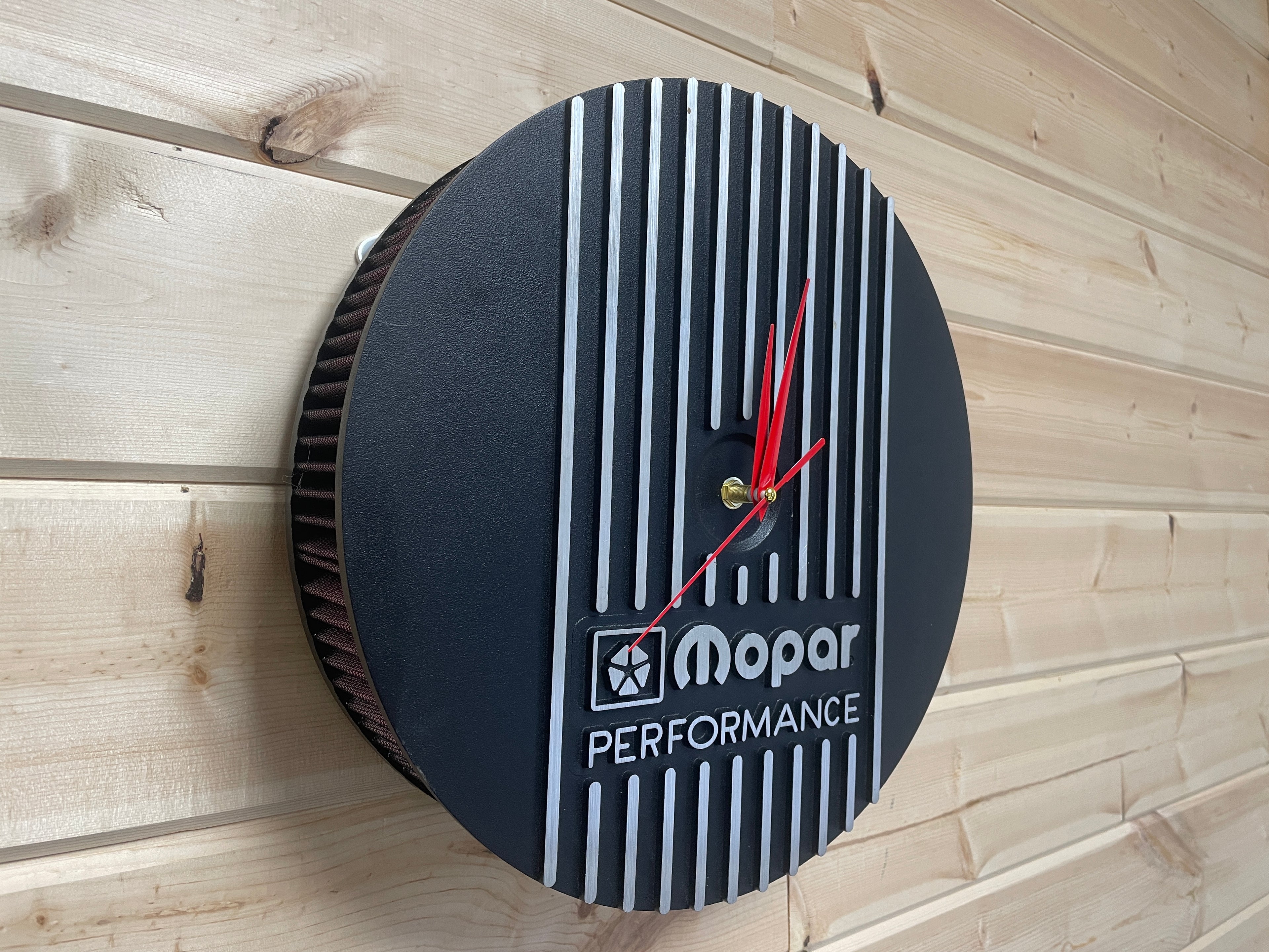 13" Round Air Cleaner Clock | Die Cast Aluminum - Mopar Performance Logo | Black Powder Coat
