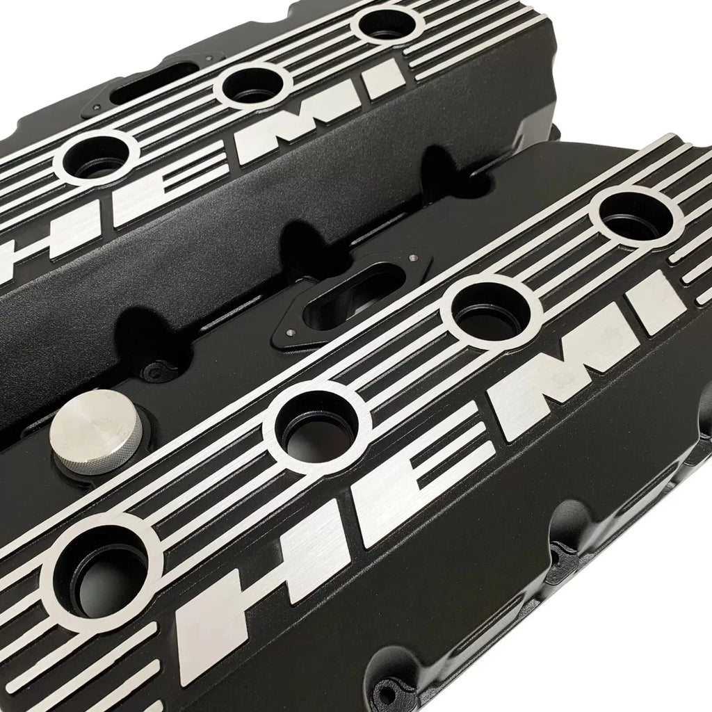 Mopar HEMI Valve Covers | Die Cast Aluminum - HEMI Logo | Black Powder Coat