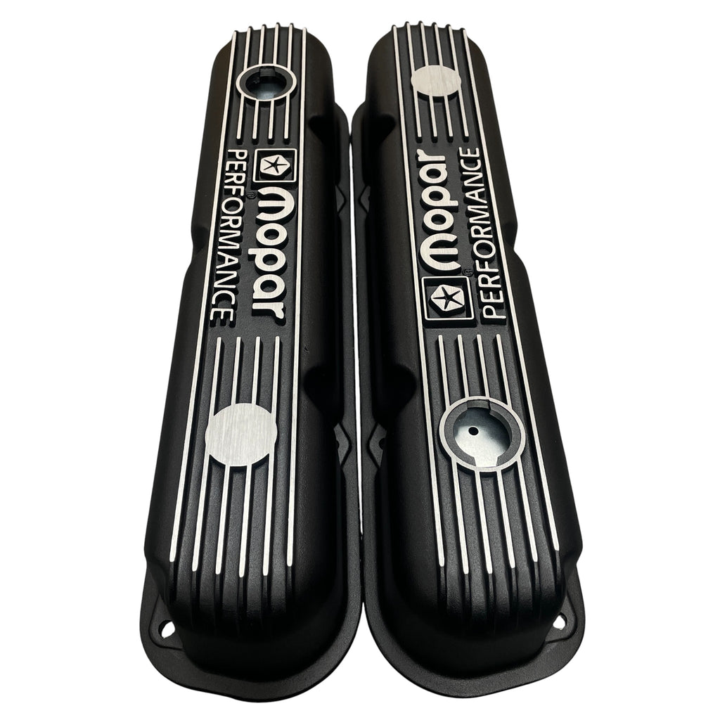 Mopar Performance 318, 340, 360 Valve Covers | Die Cast Aluminum - Mopar Performance Logo | Black Powder Coat